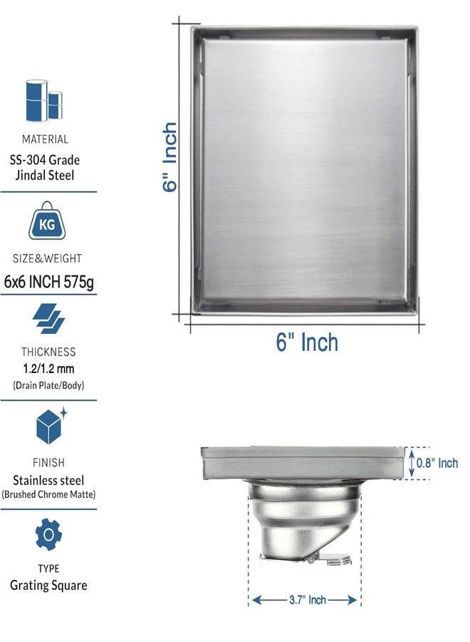 CARNIVAL 6x6 Tile Insert Floor Drainer | 304 Stainless Steel Invisible Shower Drain Channel | 6 x 6 Inches Waste Water Floor Drain for 15mm Tile | Drain Channel with Stainless Steel Cockroach Trap - Image 3